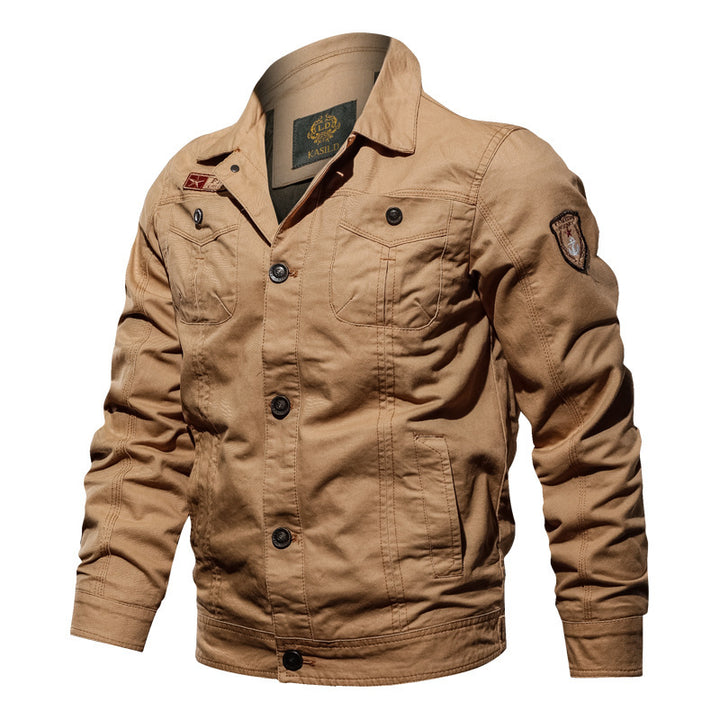 Herren Military‑inspirierte Canvas‑Fieldjacke mit kontrastierenden Ziernähten und Brustklappen Echoarchiv