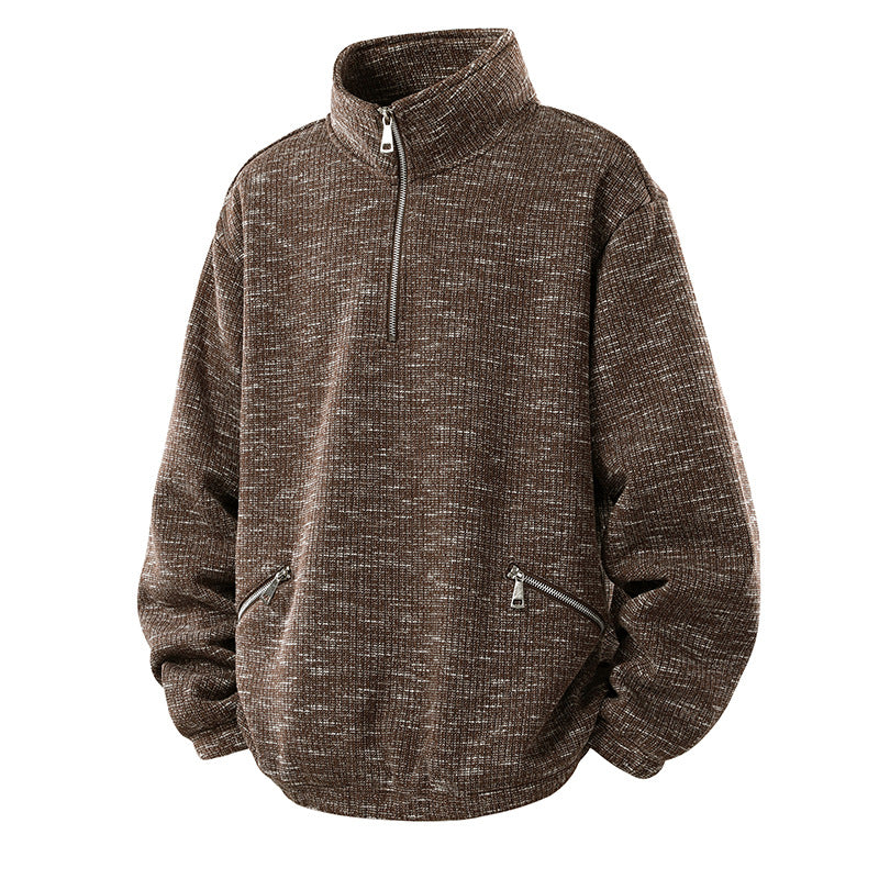 Herren Oversize Strickoptik Half-Zip Pullover mit Stehkragen und Reißverschlusstaschen Echo Archiv