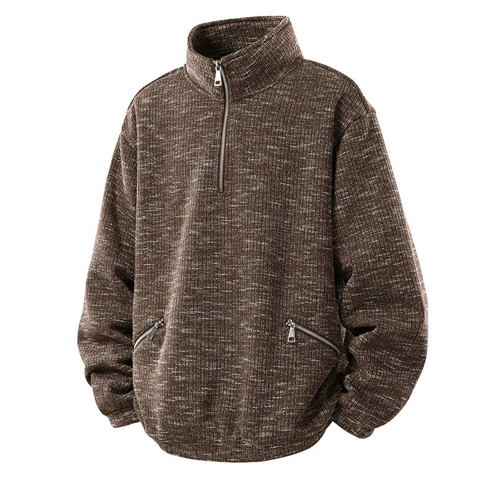 Herren Oversize Strickoptik Half-Zip Pullover mit Stehkragen und Reißverschlusstaschen Echo Archiv