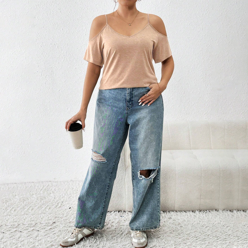 Damen lässiges T-Shirt mit Cut-Out-Ärmeln Echo Archiv