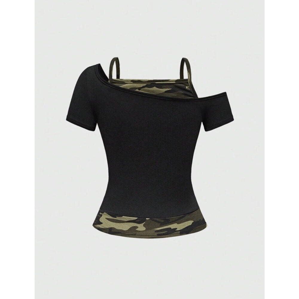 Damen Off-Shoulder Top mit Camouflage-Muster Echo Archiv