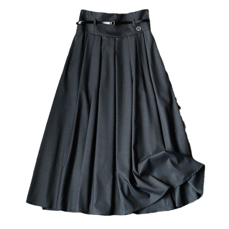 Damen Hochtaillierter ausgestellter Midirock mit Kellerfalten, Taillenband und Ziergürtel Echo Archiv