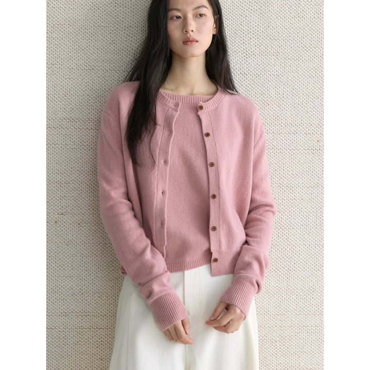Damen Feiner Feinstrick-Cardigan mit passendem Rundhals-Pullover Echoarchiv