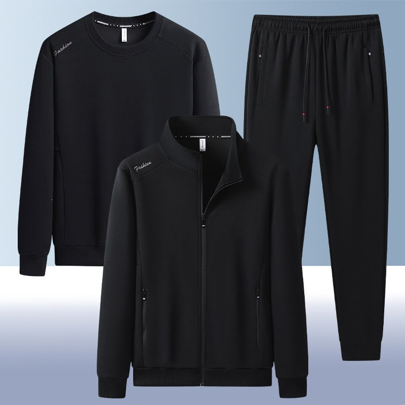 [Herren] Zweiteiliges Trainingsset mit Stehkragen-Zipjacke, Rundhals‑Sweatshirt und konisch geschnittener Jogginghose aus atmungsaktivem Fleece Echoarchiv