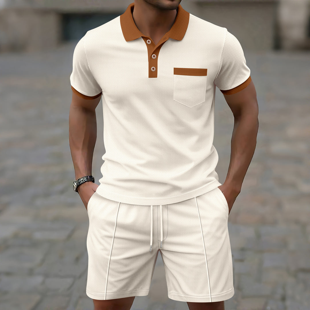 Herren Sportliches Freizeitset mit kontrastierendem Kragen und praktischen Taschen Echoarchiv