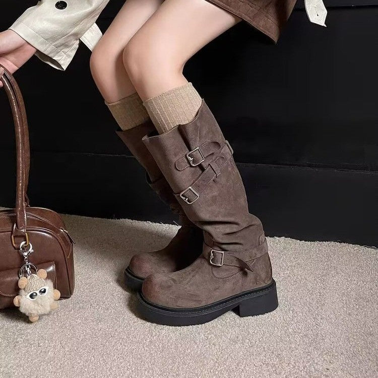 Damen Modische Overkneestiefel mit Schnallen-Design Echo Archiv