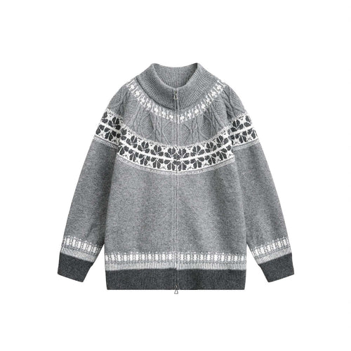 Damen Strick-Zipjacke im Norweger‑Muster mit hohem Stehkragen Echoarchiv