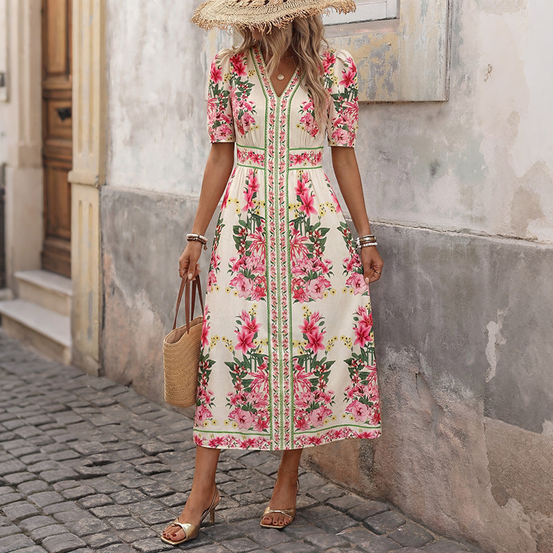 Damen Elegantes Blumenkleid mit kurzen Ärmeln Echo Archiv