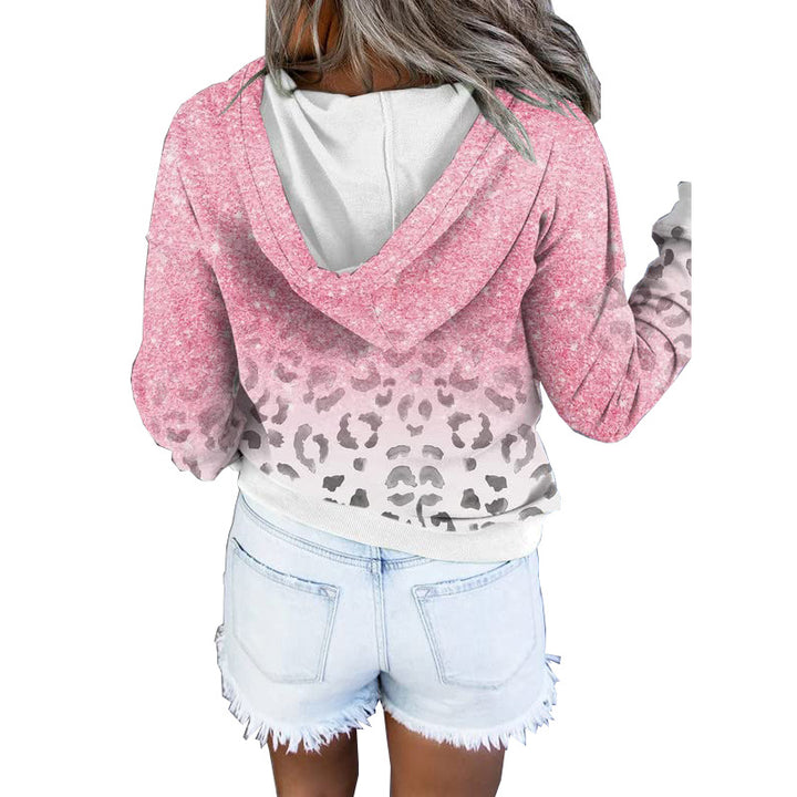 Damen Kapuzenpullover mit Knopfleiste, Ombré-Design und Leo-Print – Avérine