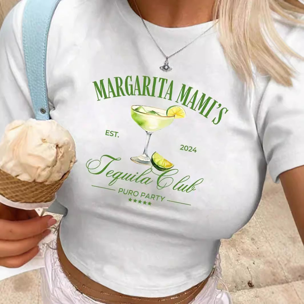 Damen Crop-T-Shirt mit kreativem Cocktail-Design Echo Archiv