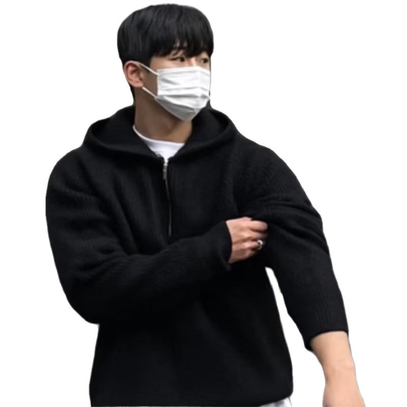 Herren Oversized Strick-Halbzip-Hoodie mit Rippstruktur Echoarchiv
