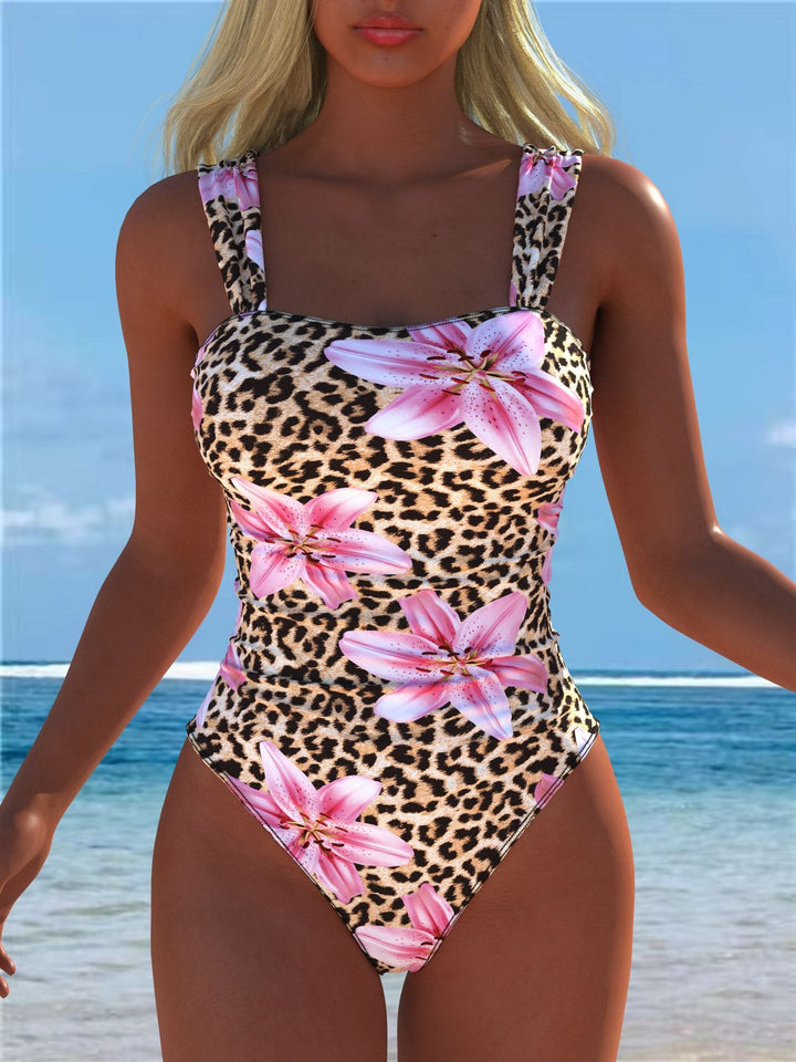Damen einteiliger Badeanzug mit floraler und tierischer Musterkombination Echo Archiv