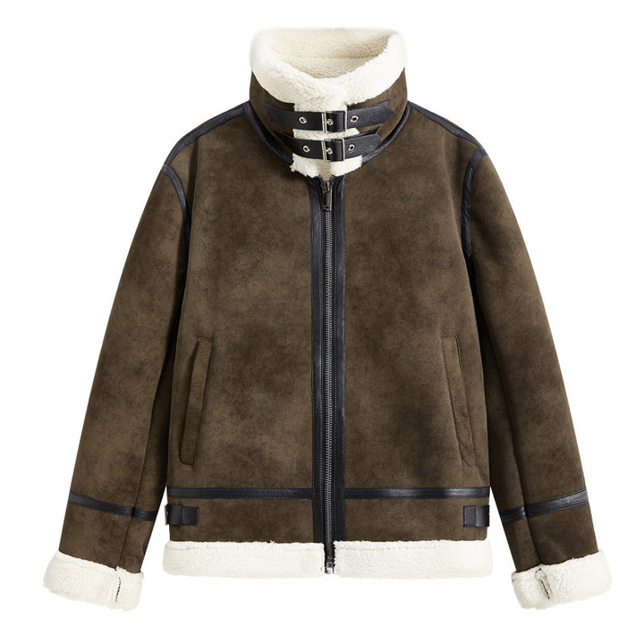 Herren Gefütterte Fliegerjacke im Aviator-Stil mit Stehkragen und Doppelgurt Echoarchiv