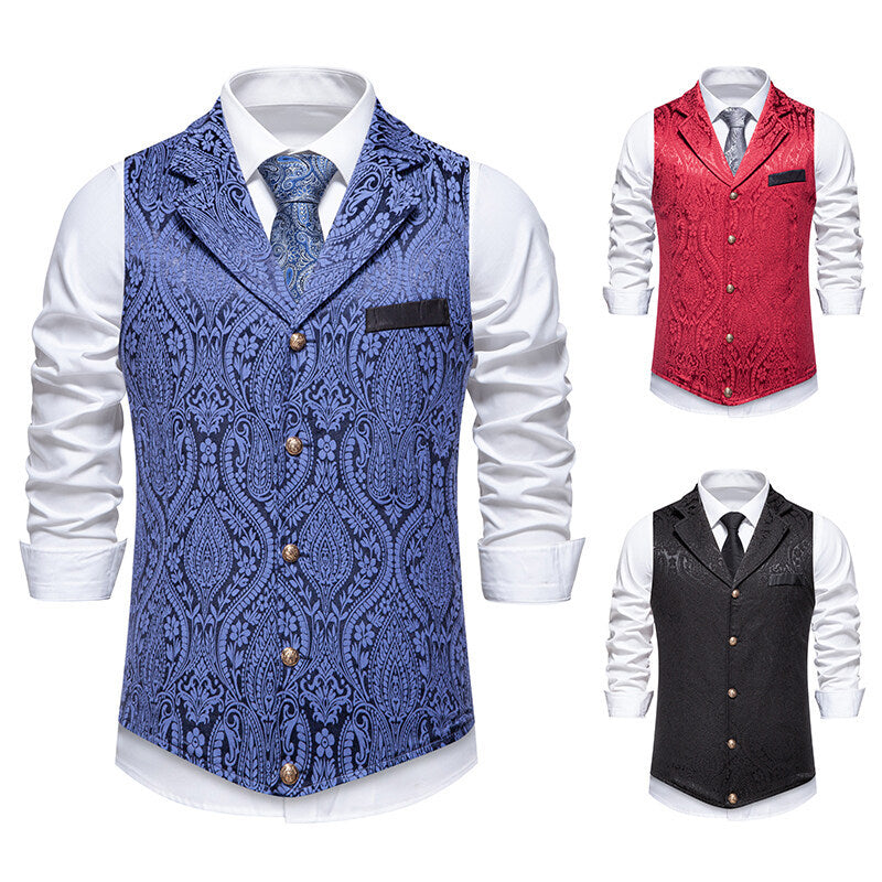 Herren Paisley-Jacquard Weste mit Schalkragen, tailliertem Schnitt und Zierknöpfen Echo Archiv