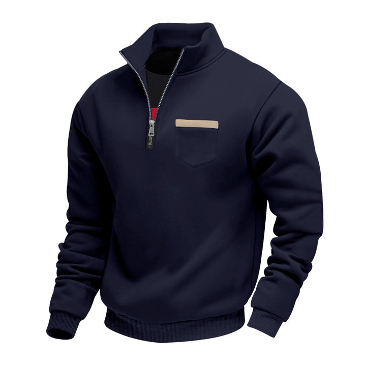 Herren nan Sweatshirt mit halbem Reißverschluss Stehkragen und Brusttasche Echo Archiv