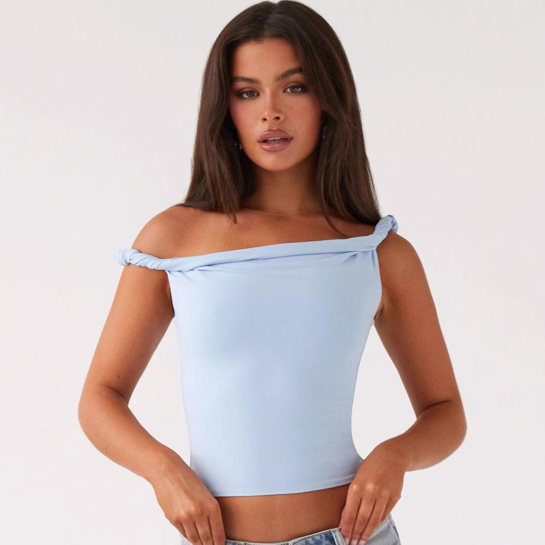 Damen Off-Shoulder Crop-Top mit modischen Raffungselementen Echo Archiv