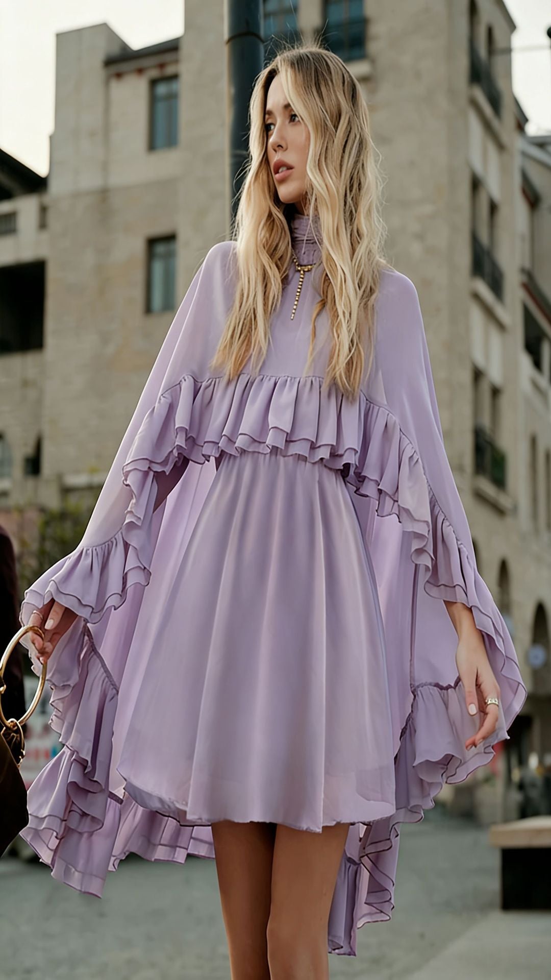 Damen romantisches Chiffonkleid mit Volants und weitem Saum Echo Archiv