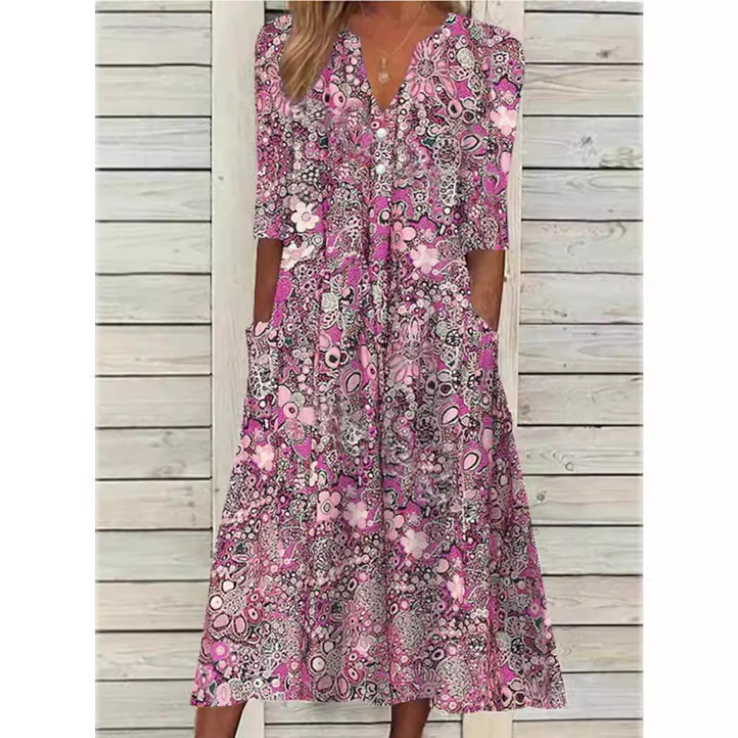 Echoarchiv | Blumen Midi Kleid mit Taschen