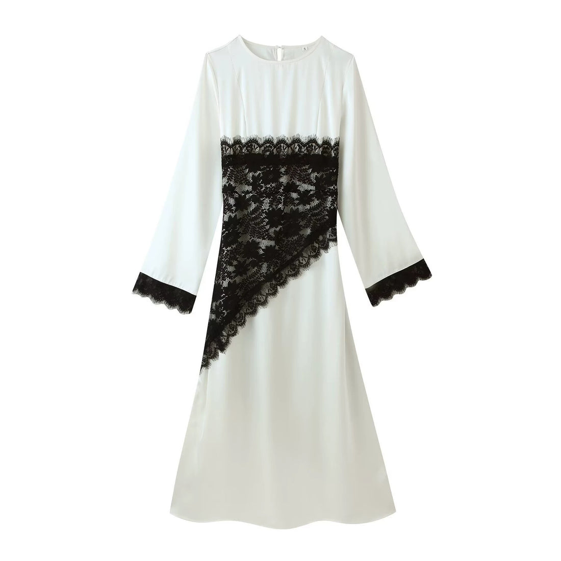 Damen Midikleid mit asymmetrischem Spitzenbesatz und Glockenärmeln Echoarchiv