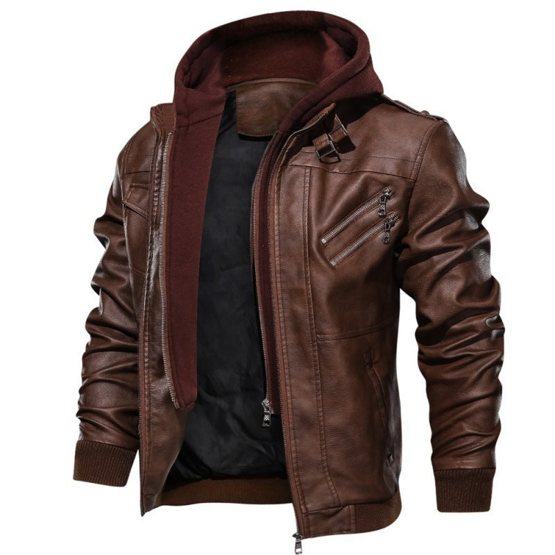 Herren nan Lederjacke mit Kapuze, Vintage-Bikerlook und mehreren Reißverschlusstaschen Echo Archiv