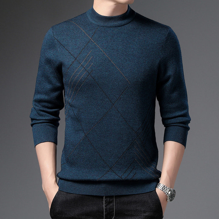 Herren feiner Rollkragenpullover mit modernem Karomuster Echoarchiv