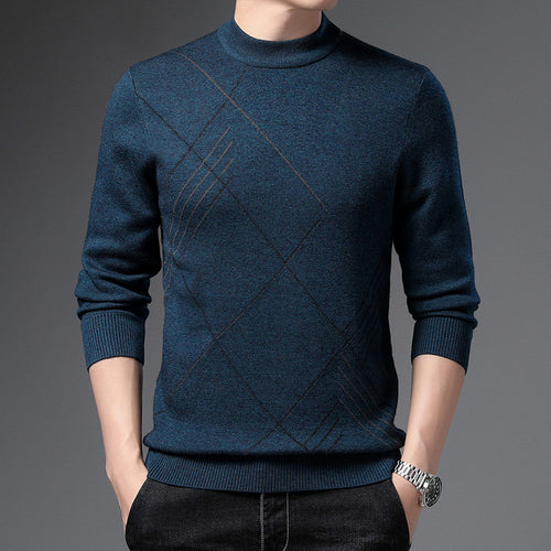 Herren feiner Rollkragenpullover mit modernem Karomuster Echoarchiv