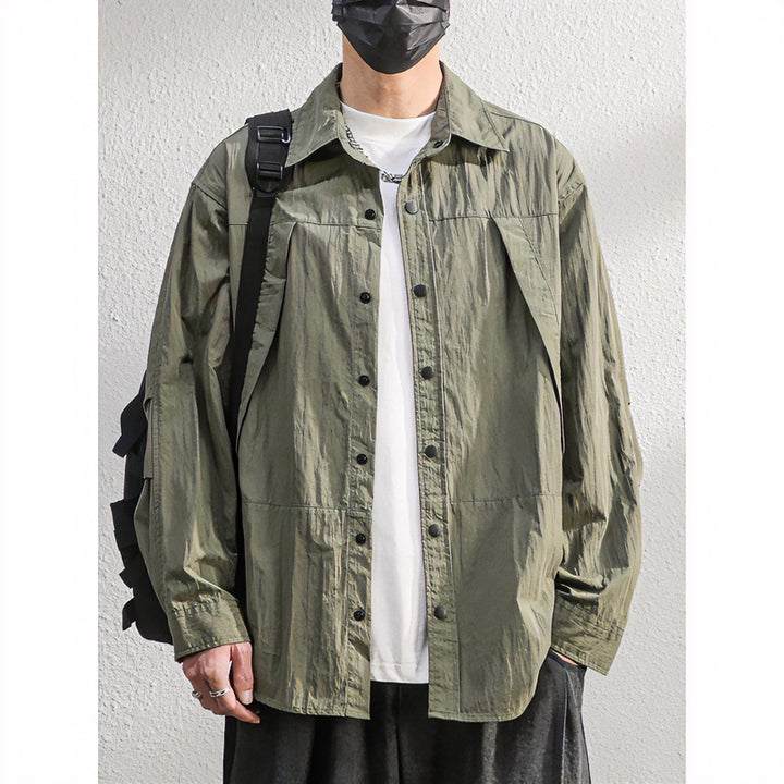 Herren Leichte Overshirt-Hemdjacke im Relaxed-Look mit Druckknopfleiste und Faltendetail Echoarchiv