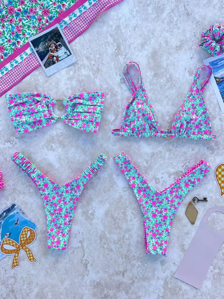 Damen Bikini-Set mit modischem Rüschendesign und floralem Muster Echo Archiv