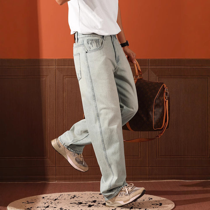 Herren lässige Denim-Hose mit weitem Bein und trendiger Waschung Echoarchiv
