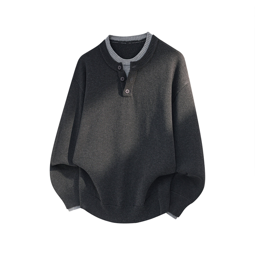 Unisex Oversize Strickpullover mit Henley-Knopfleiste und kontrastiertem Innenkragen Echo Archiv