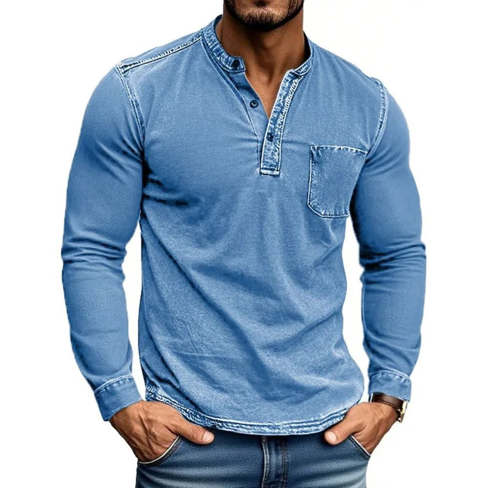 Herren Langarm Hemd mit modernem Henley-Kragen von Echoarchiv