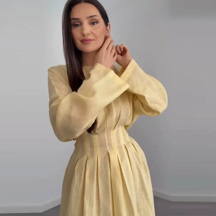 Damen Maxikleid mit plissierten Oberteilfalten, weitem Rock und langen Glockenärmeln Echo Archiv