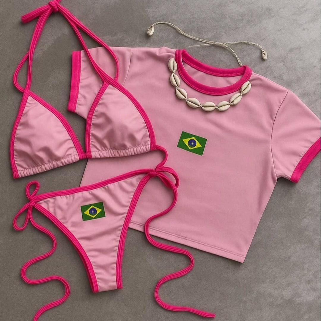 Damen Bikini-Set mit sportlichem Crop-Top und trendigem Brasilien-Flaggen-Design Echo Archiv