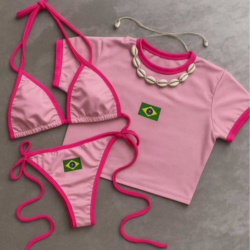 Damen Bikini-Set mit sportlichem Crop-Top und trendigem Brasilien-Flaggen-Design Echo Archiv