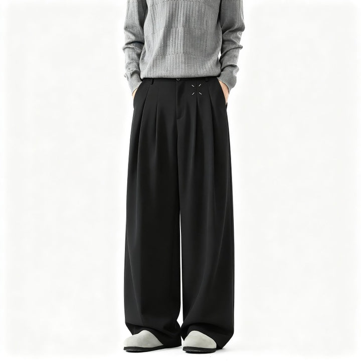 Herren Extrawide Palazzo-Hose mit hoher Taille, Bundfalten und weitem Bein Echoarchiv
