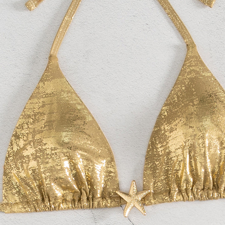 Damen Glänzendes Triangel-Bikini-Set mit verstellbaren Trägern Echo Archiv