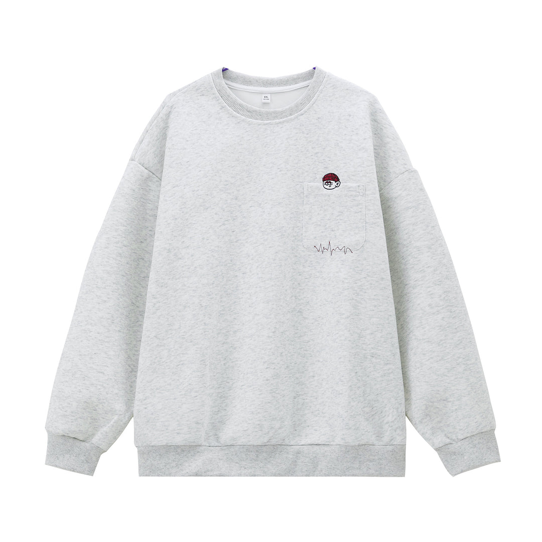 Unisex Oversize-Sweatshirt mit Brusttasche, Cartoon-Stickerei und Herzschlag-Detail Echo Archiv