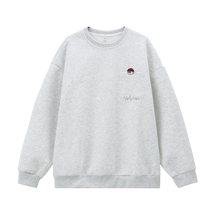 Unisex Oversize-Sweatshirt mit Brusttasche, Cartoon-Stickerei und Herzschlag-Detail Echo Archiv