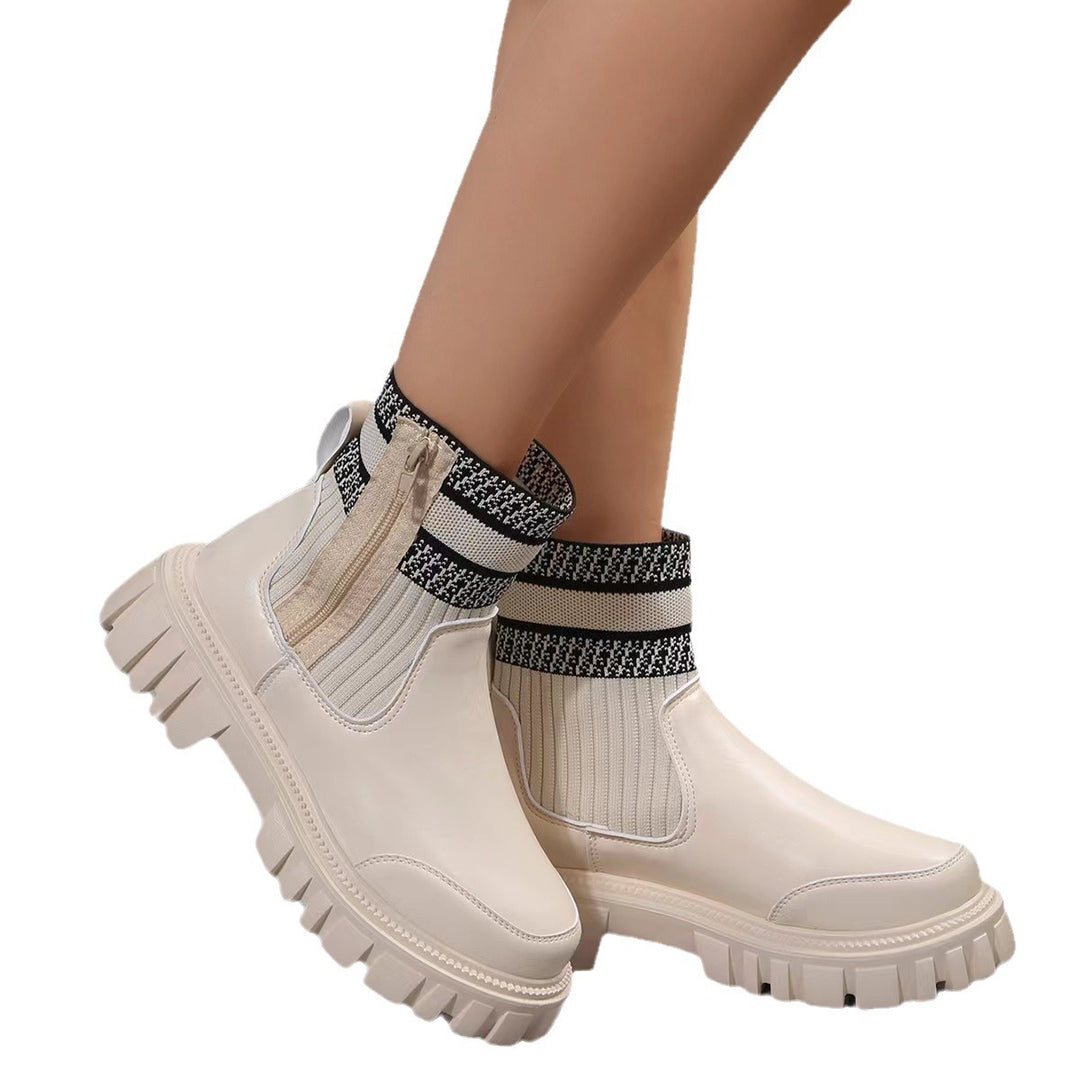 Damen Chunky Chelsea‑Boots mit Strickschaft, Reißverschluss und grober Lug‑Sohle Echo Archiv