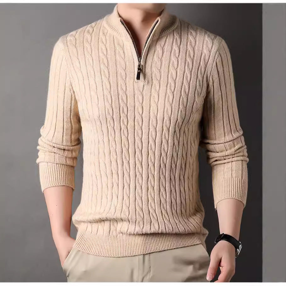 Herren Pullover mit Zipper und strukturiertem Zopfmuster Echoarchiv
