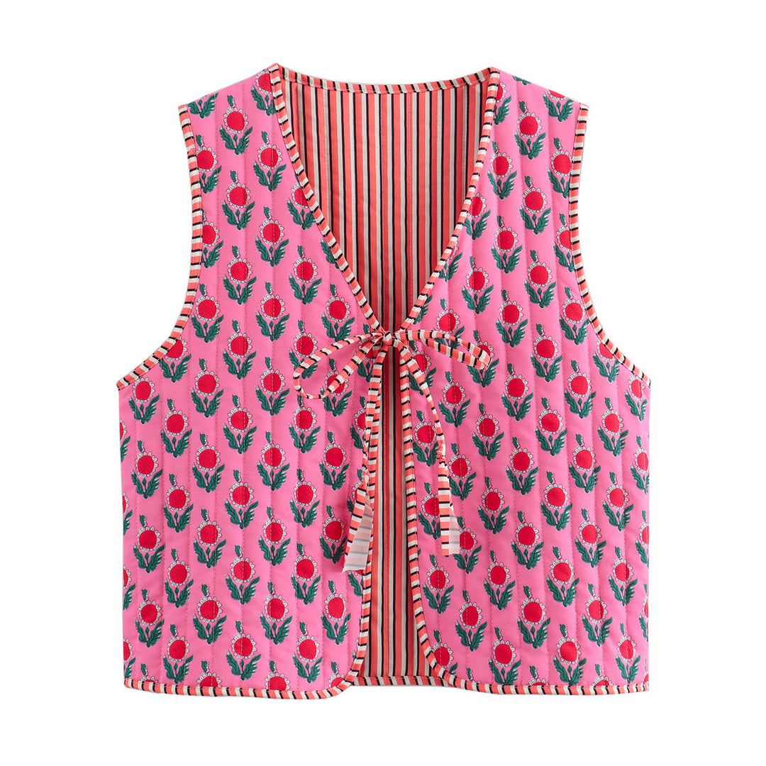 Damen Patchwork-Weste mit Bindeband und V-Ausschnitt Echo Archiv