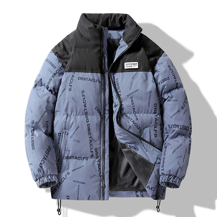 Herren Gepolsterte Steppjacke mit grafischem Schrift-Print, Stehkragen und verstellbarem Saum Echo Archiv