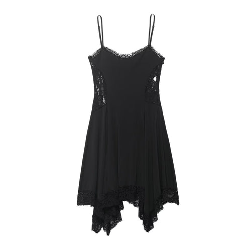 Damen Spitzen- und Satin-Kleid mit asymmetrischem Saum und verstellbaren Trägern Echo Archiv