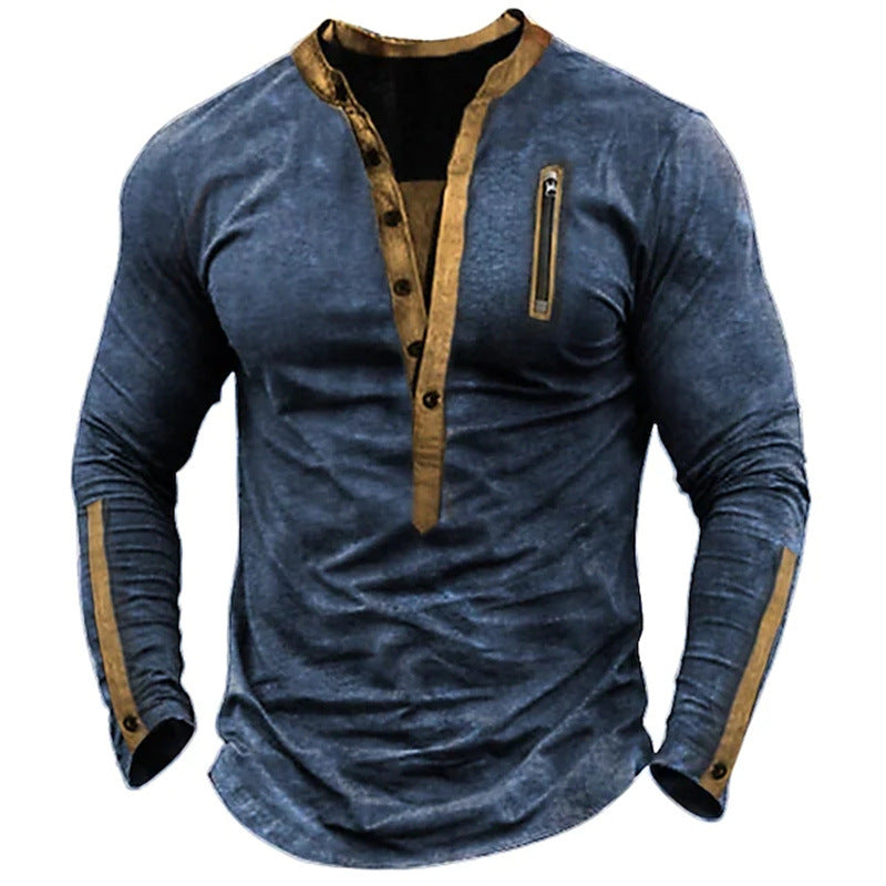 Herren Langarmshirt mit exklusivem Knopfdesign und lässigen Kontrastdetails Echoarchiv