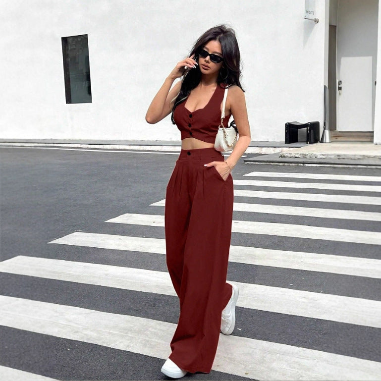 Damen Zweiteiliges Set mit tailliertem Top und weiten Hosen Echo Archiv