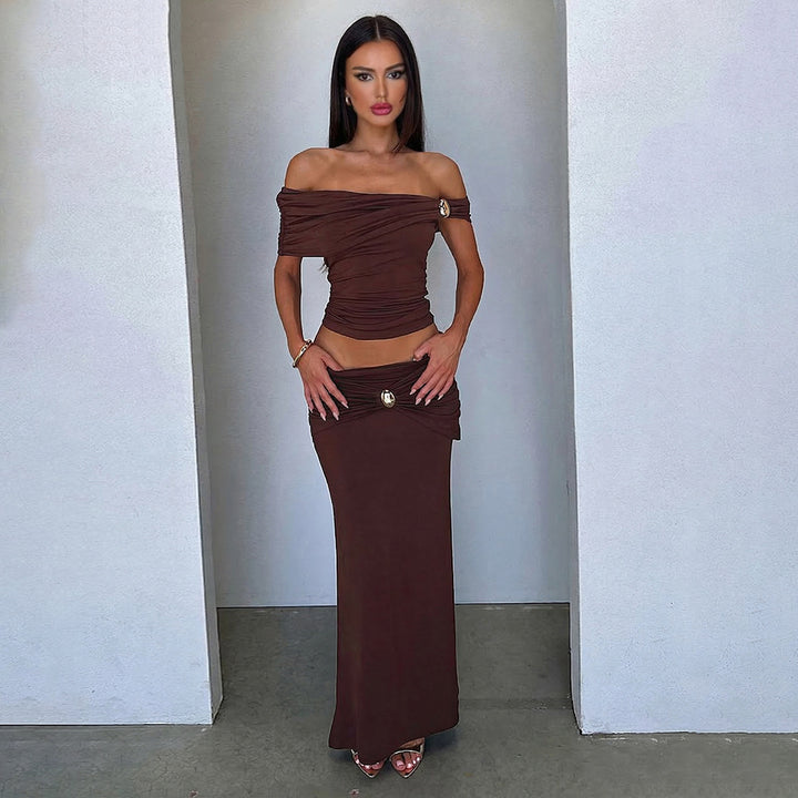 Damen Elegantes Offshoulder Maxikleid mit raffinierten Raffungseffekten Echo Archiv