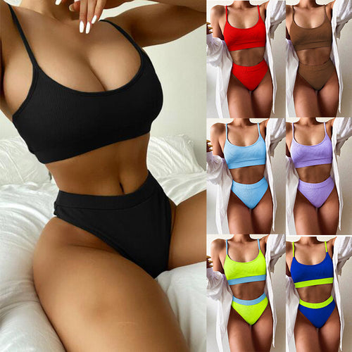 Damen Hochgeschnittener Ripp-Bikini mit verstellbaren Trägern Echo Archiv