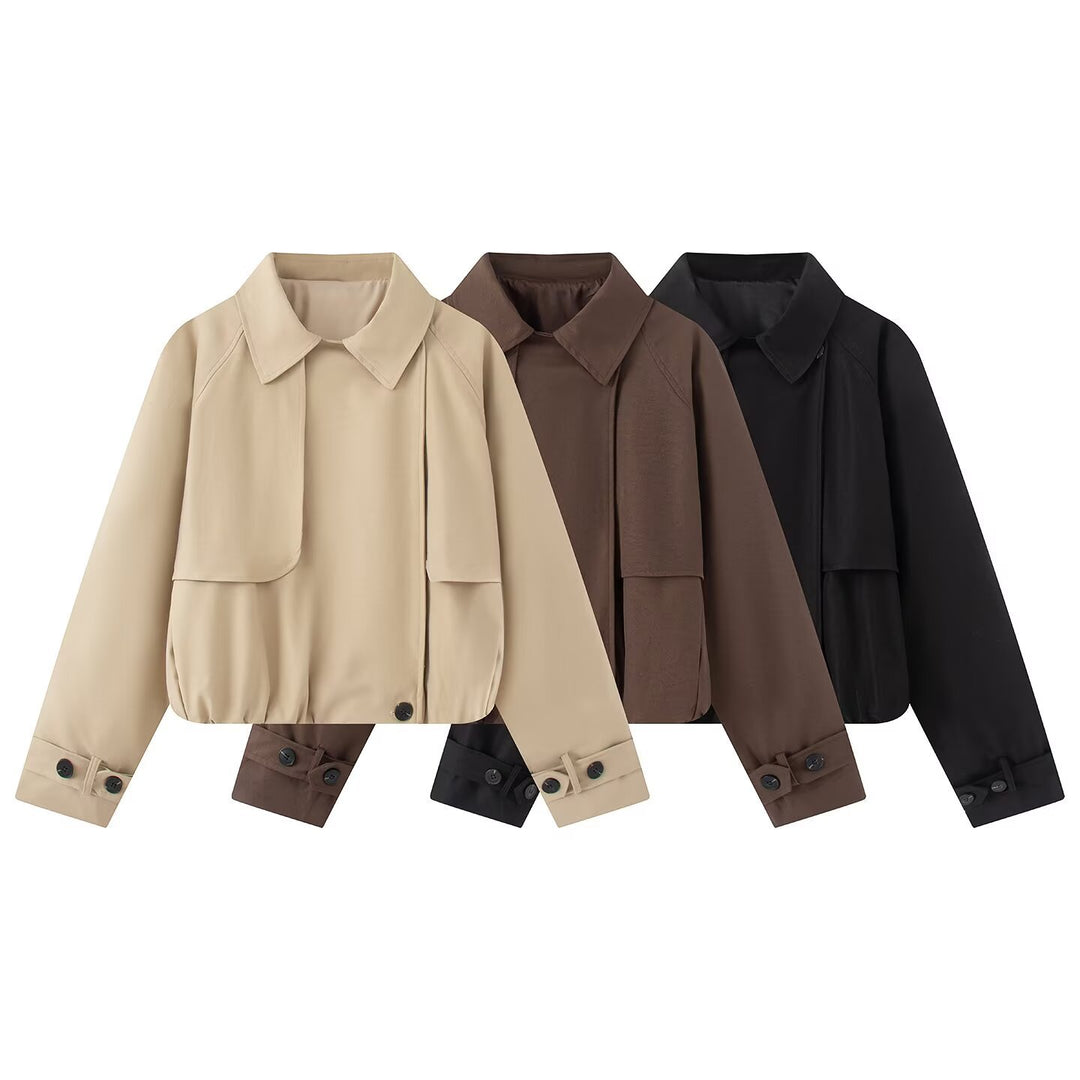 Damen Kurzer Trench-Style Blouson mit verdeckter Knopfleiste und Tunnelzugsaum Echo Archiv