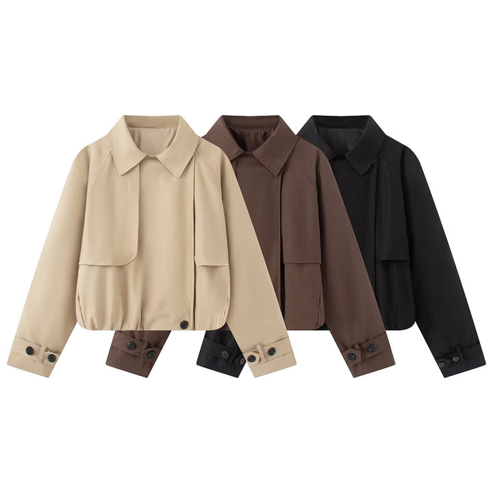 Damen Kurzer Trench-Style Blouson mit verdeckter Knopfleiste und Tunnelzugsaum Echo Archiv