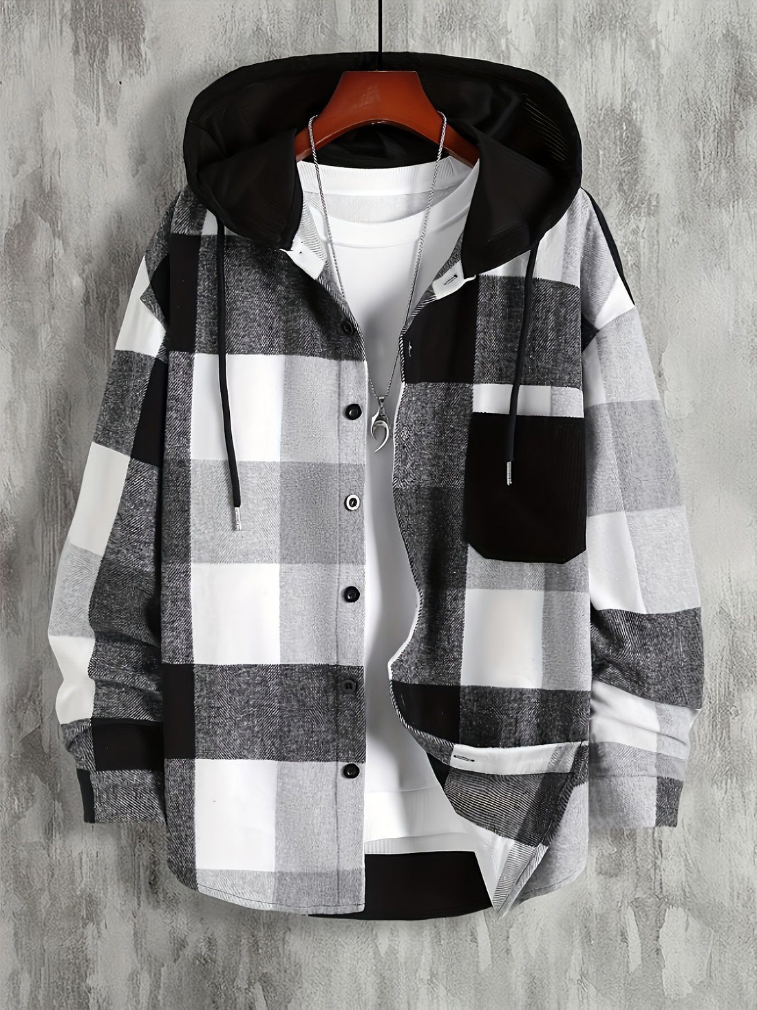 Herren kariertes Hemdjacke mit Kapuze – Taviero